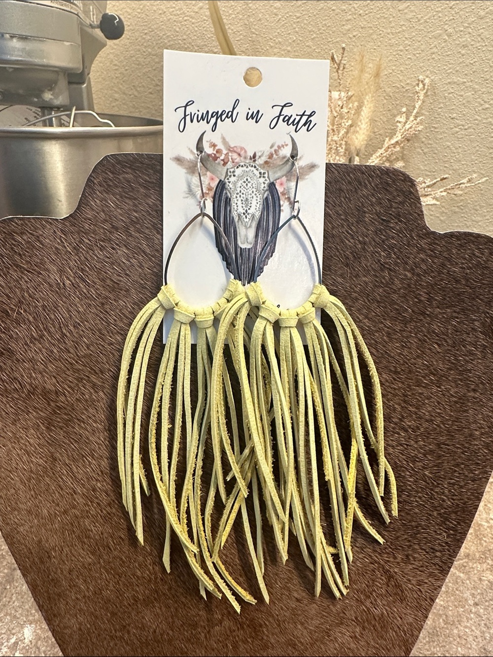Fringed in Faith Lemon Fringe Leather Hoop Earrings